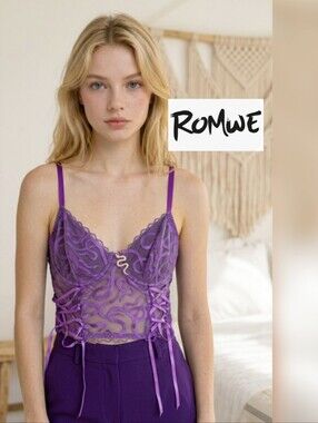 NWT ROMWE corset Bra Purple Lace Up With Wire Cups  Large Lingerie